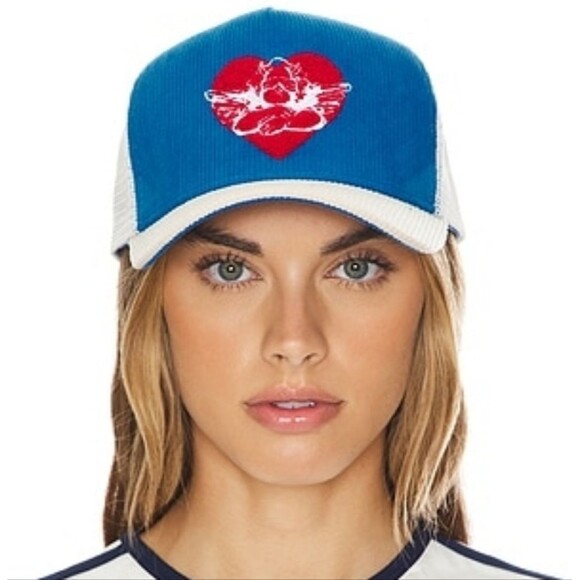 NEW Boys Lie Truly Corduroy Mesh Back Heart Embroidered A-Frame Trucker Hat OS main image 4